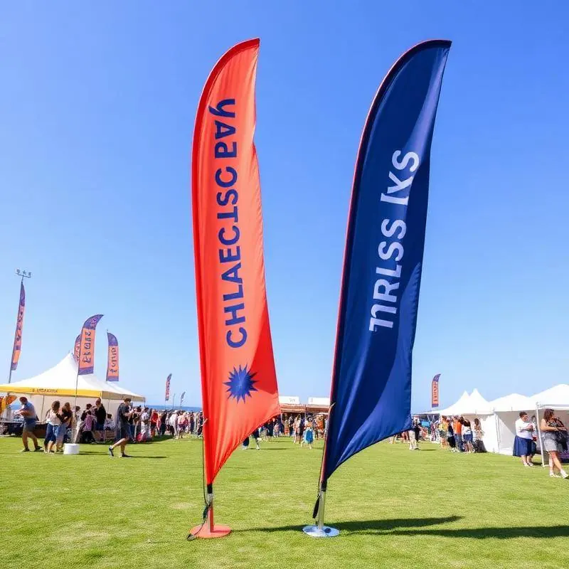 Beachvlag incl. voet — Compleet met mast en kruisvoet, binnen enkele dagen op locatie
